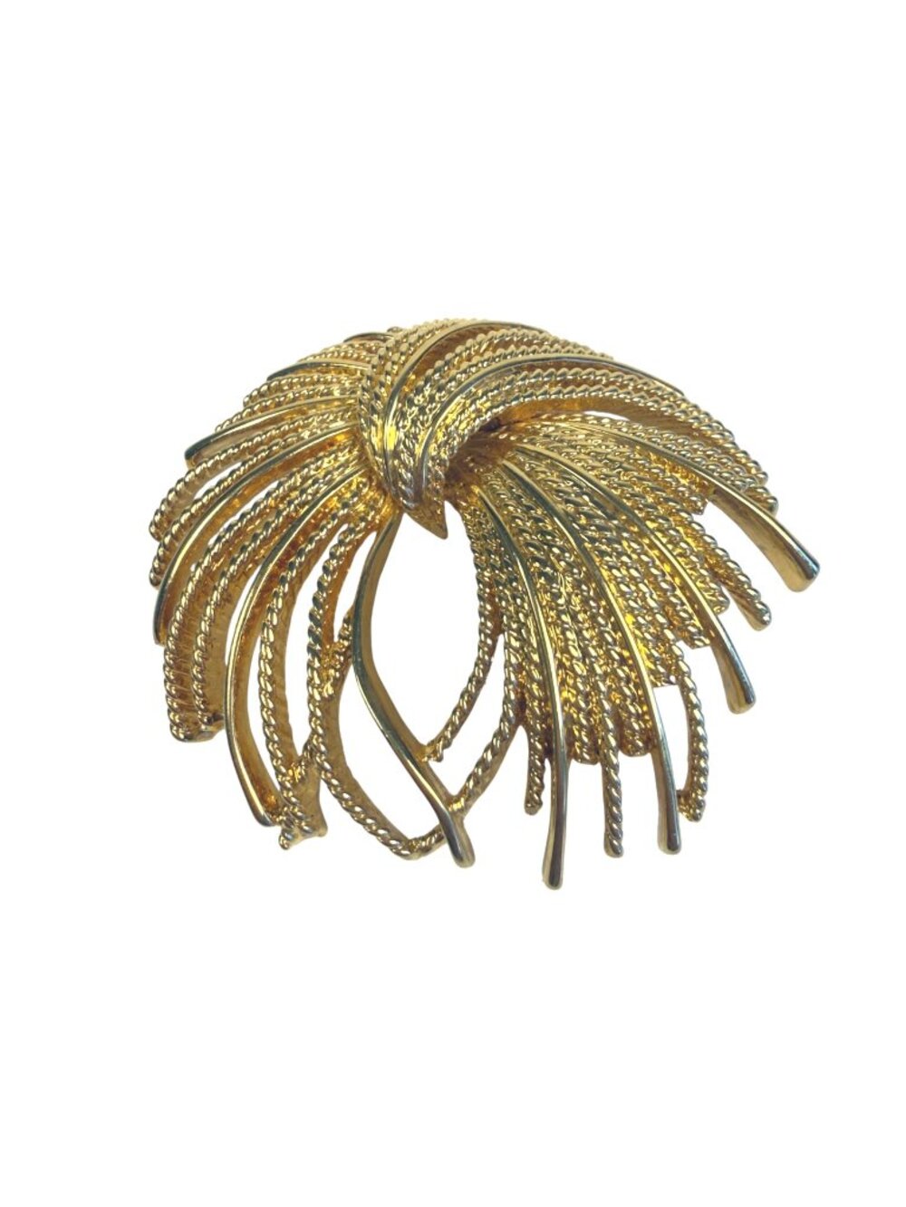 Vintage Signed Monet Mirador Gold-Tone Swirl Brooch Pin 3" Textured Statement